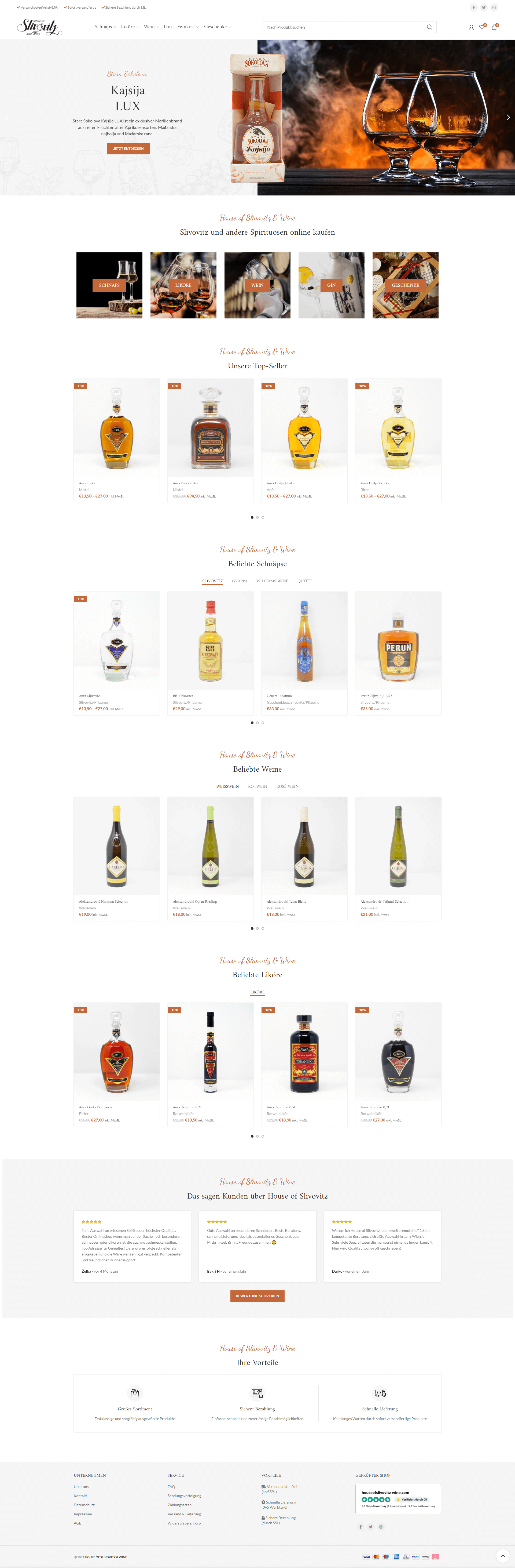 Projekt House of Slivovitz Wine E-Commerce Onlineshop Webshop